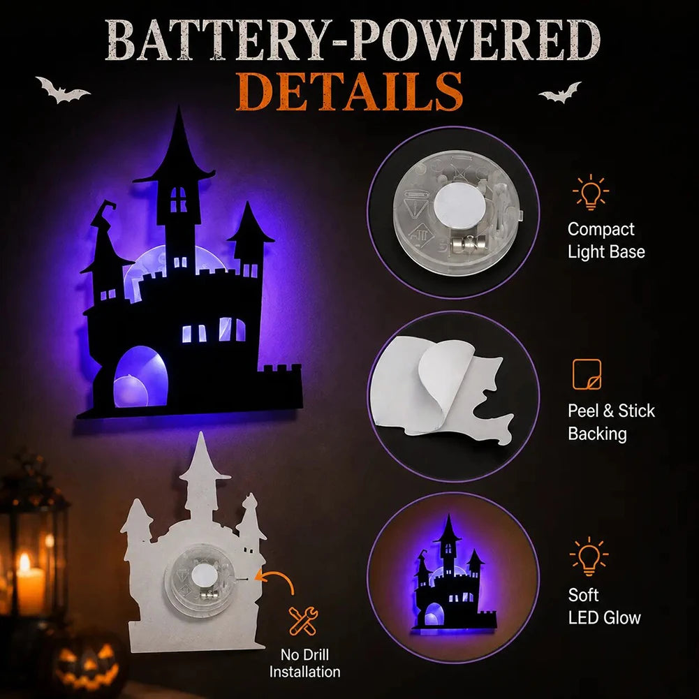 8- Piece Halloween LED Peel & Stick Silhouette Wall Lights