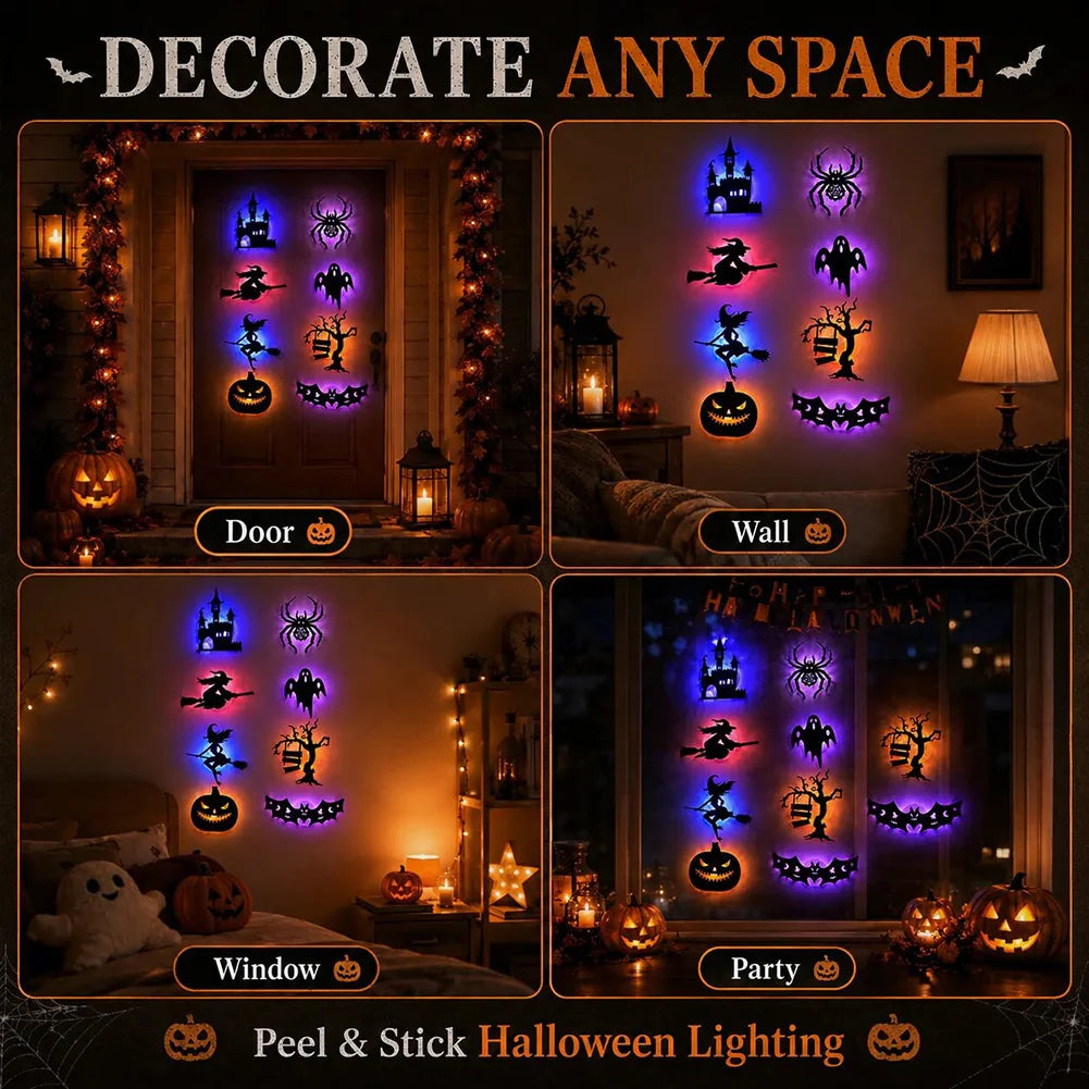 8- Piece Halloween LED Peel & Stick Silhouette Wall Lights