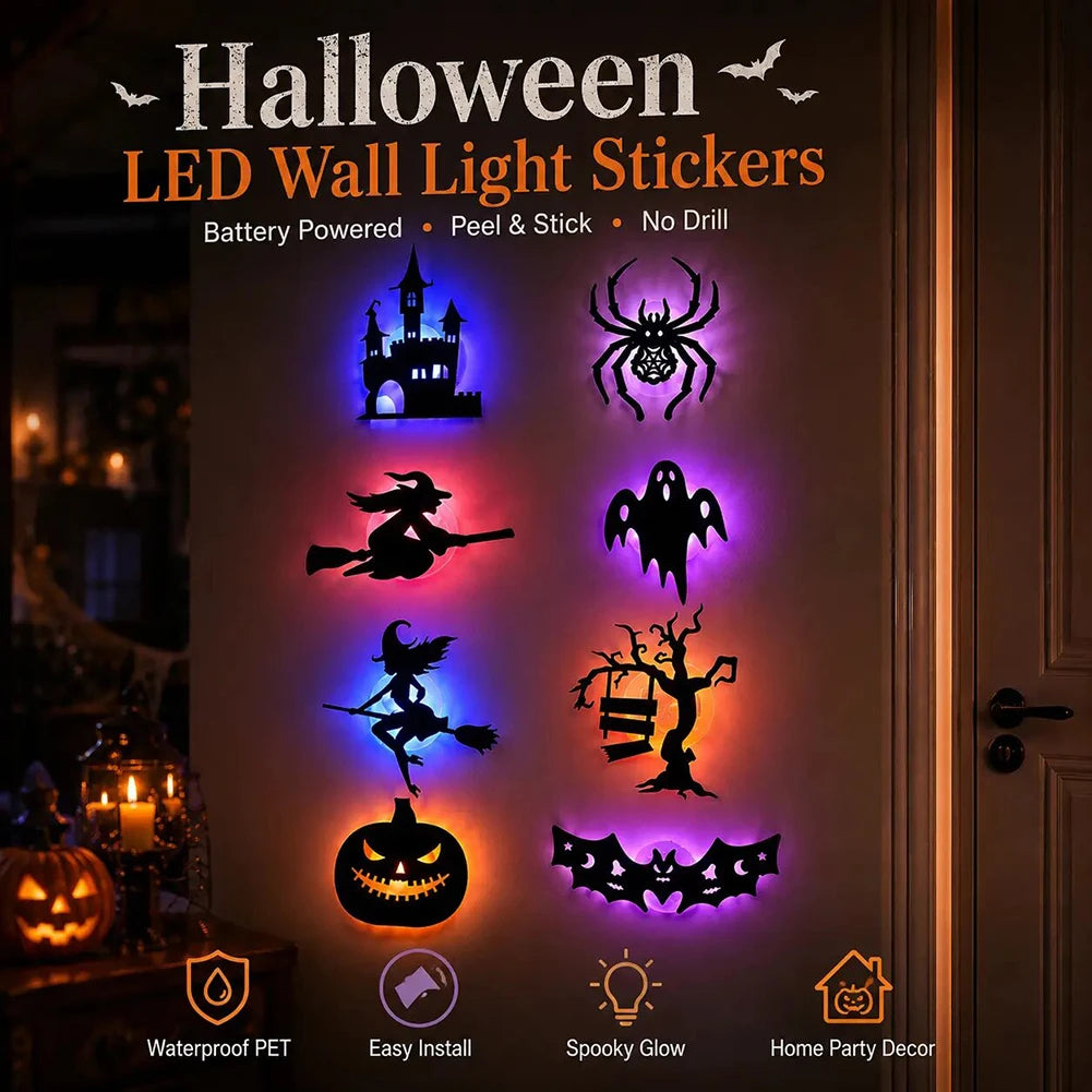 8- Piece Halloween LED Peel & Stick Silhouette Wall Lights